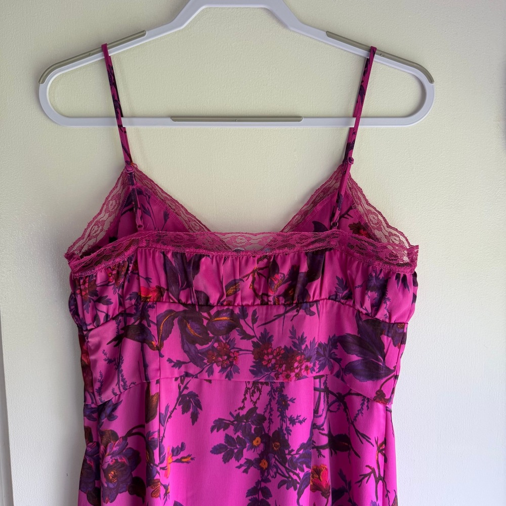 Urban Outfitters Magenta Floral Lace Trim Slip Midi Dress Large Pink Slit L - Picture 7 of 10